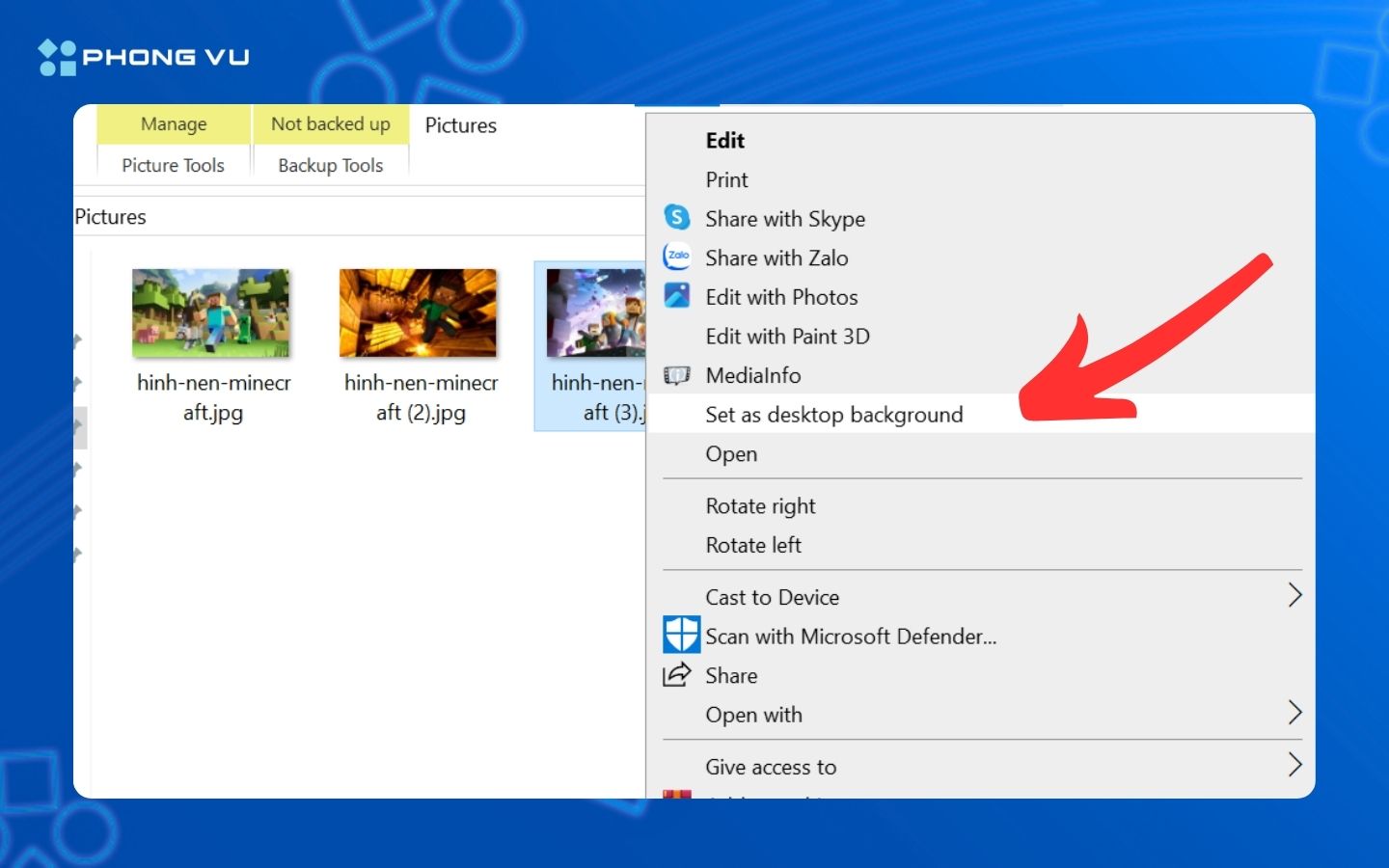 Nhấp chuột phải vào hình ảnh đã tải và chọn Đặt làm hình nền