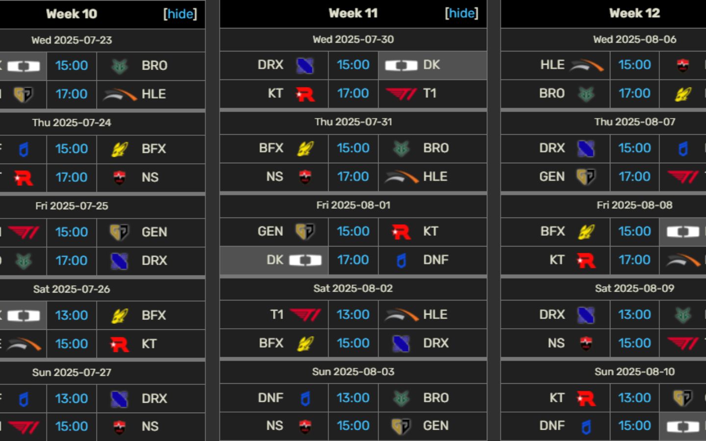 Lịch thi đấu và kết quả LCK 2025 Rounds 3 - 5
