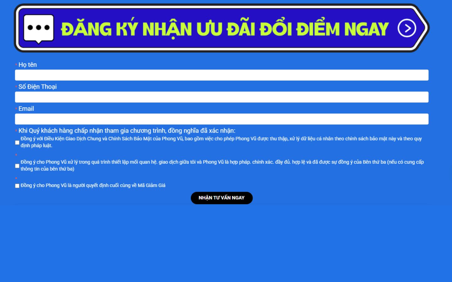 Nhập toàn bộ thông tin theo yêu cầu