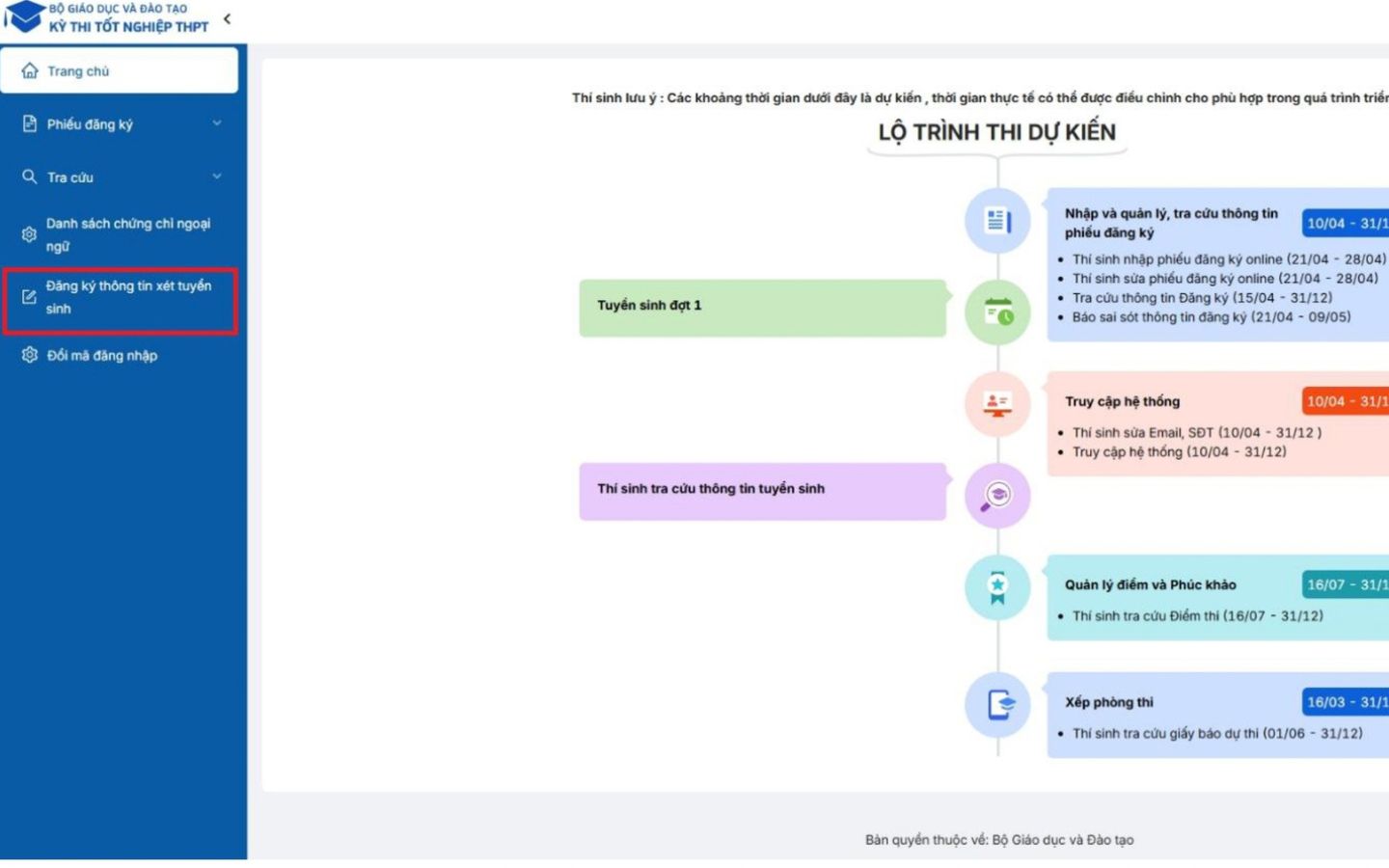 Chọn mục Đăng ký thông tin xét tuyển