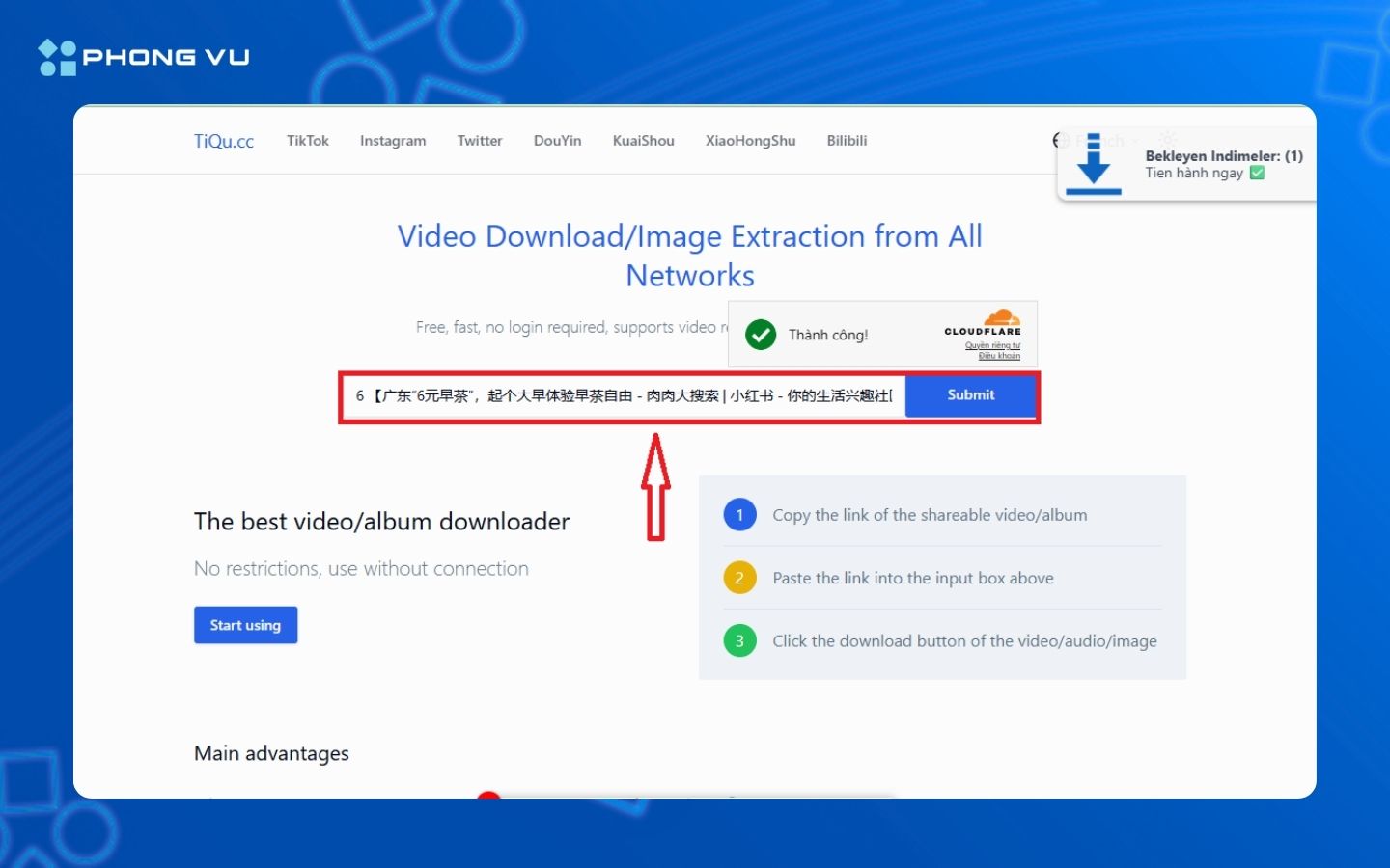 Dán link vừa sao chép và chọn Submit