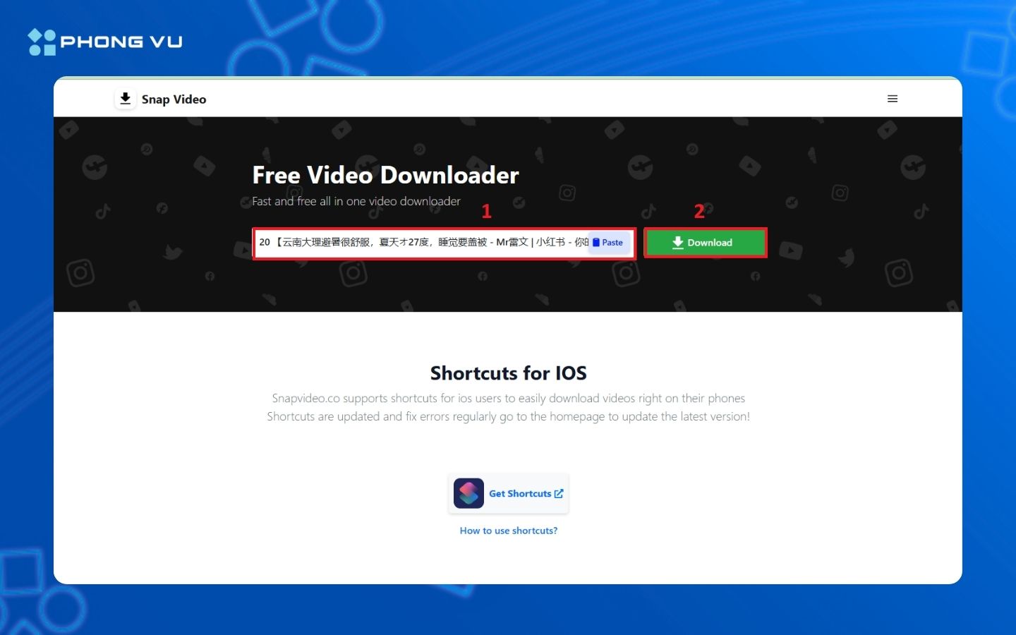 Dán liên kết video và chọn Dowload để tải video Xiaohongshu không logo về máy
