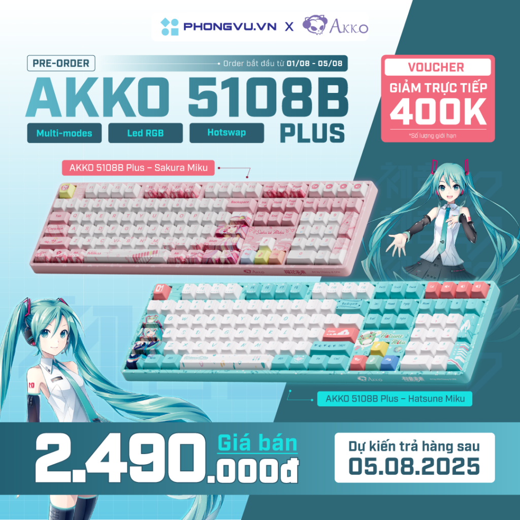 Bộ đôi AKKO 5108B Plus – Miku Edition chính thức mở Pre-order