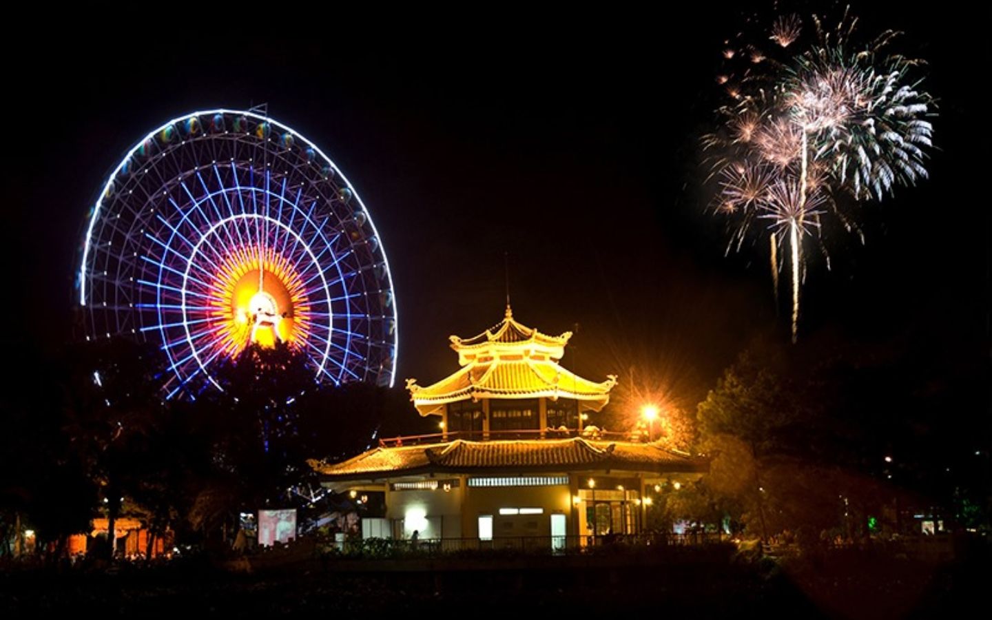 Ben trong Cong vien Van hoa Dam Sen xem phao hoa hcm 1