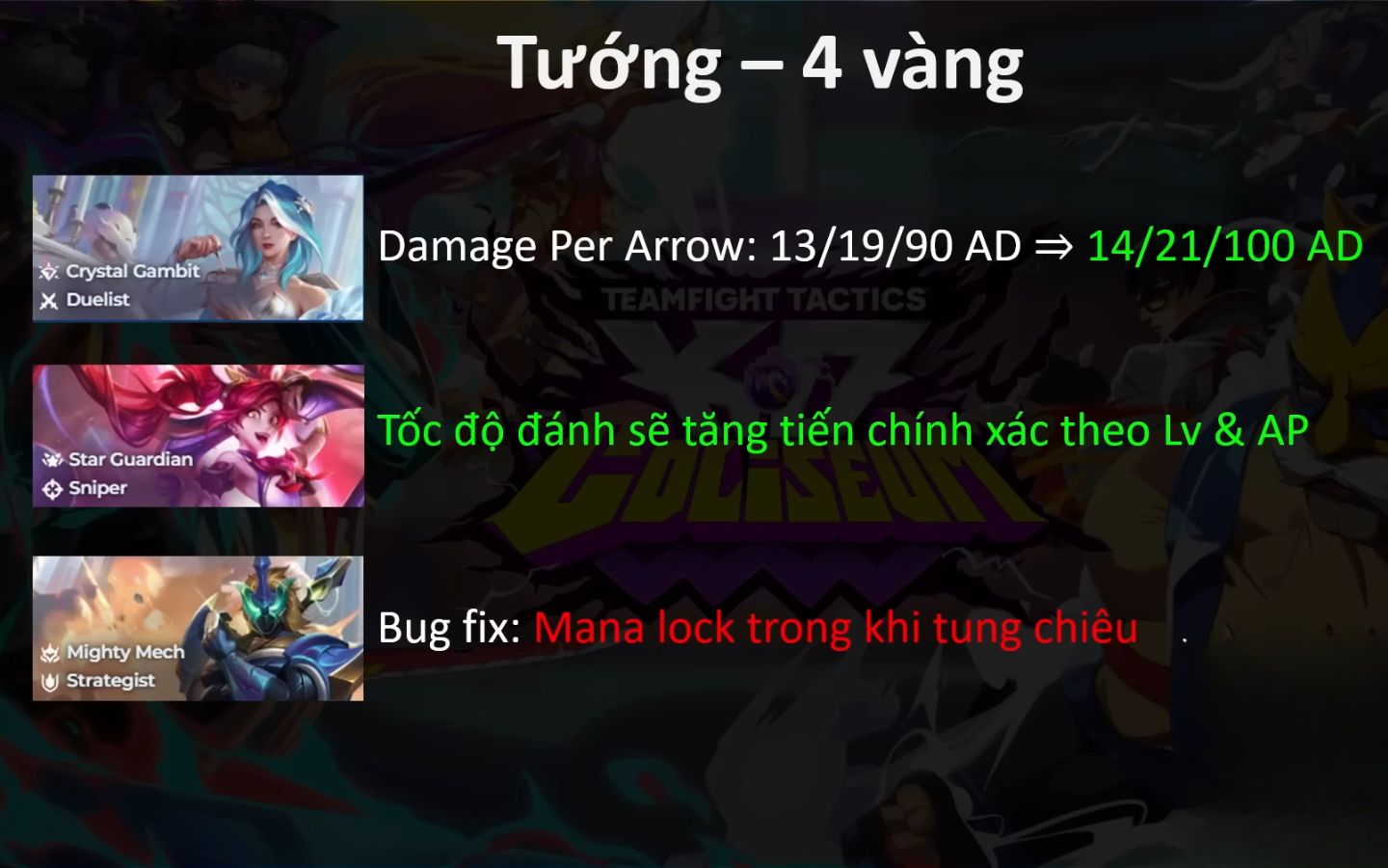 Cập nhật thay đổi của các vị tướng 4 vàng trong DTCL 15.2