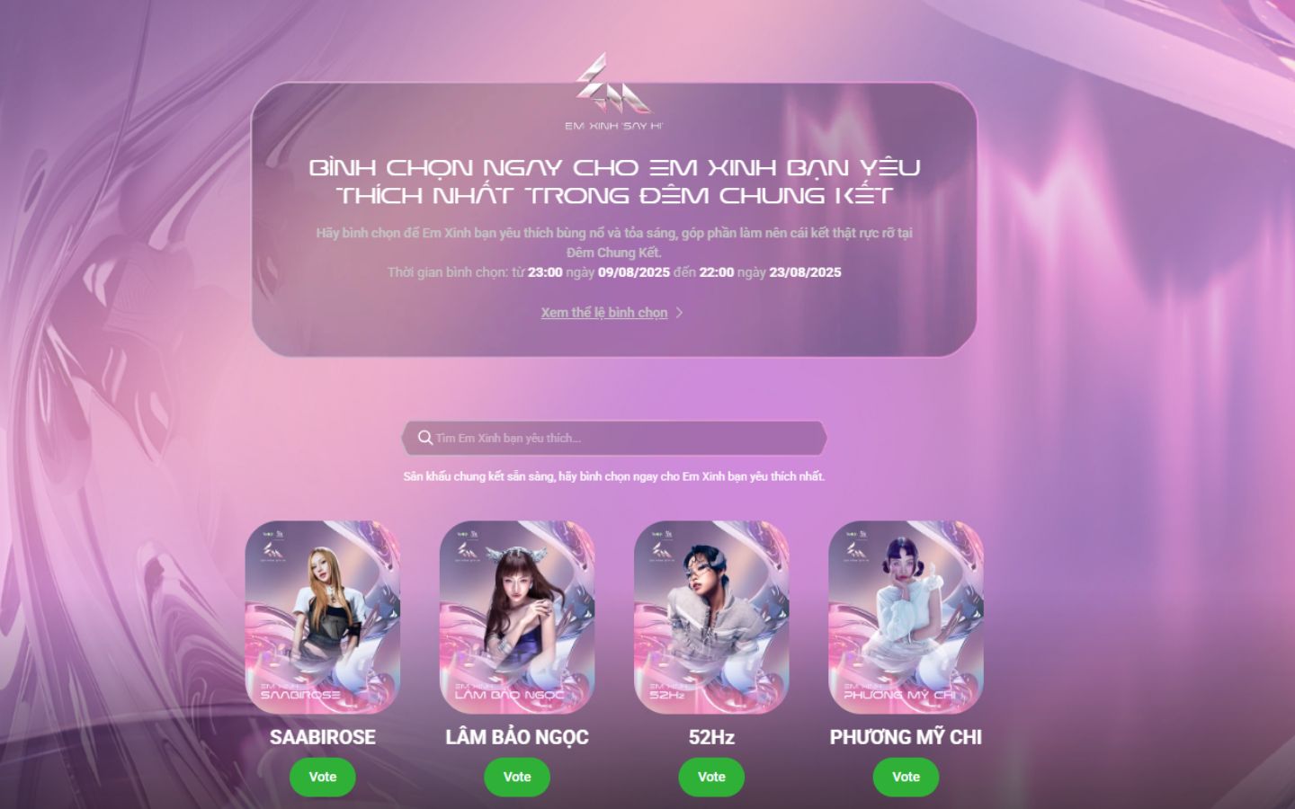 Thời gian bắt đầu và kết thúc bình chọn cho các Em Xinh