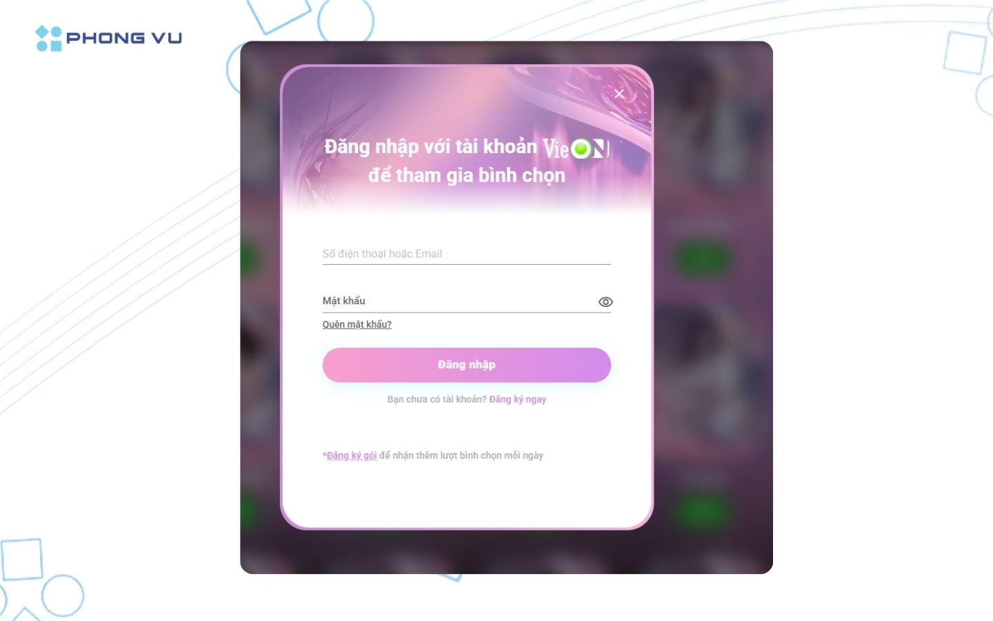 Tiến hành đăng nhập hoặc đăng ký tài khoản VieON