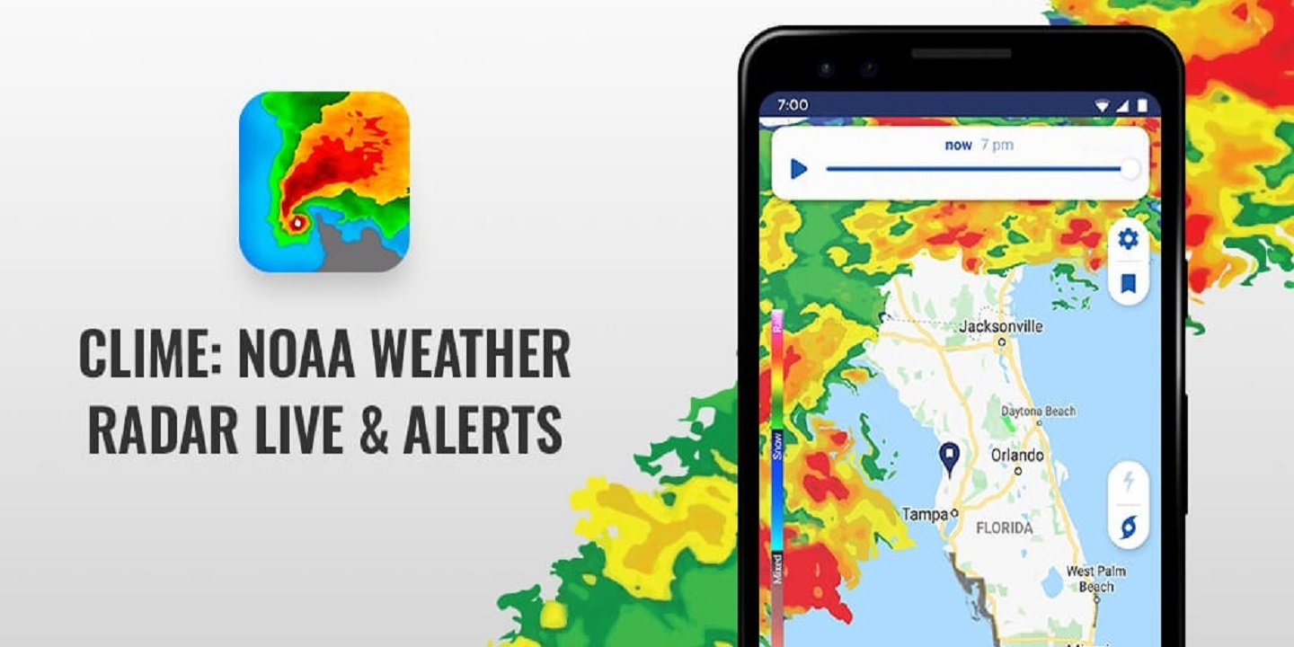 Clime sử dụng dữ liệu từ NOAA để cung cấp thông tin thời tiết trực tiếp và bản đồ radar bão