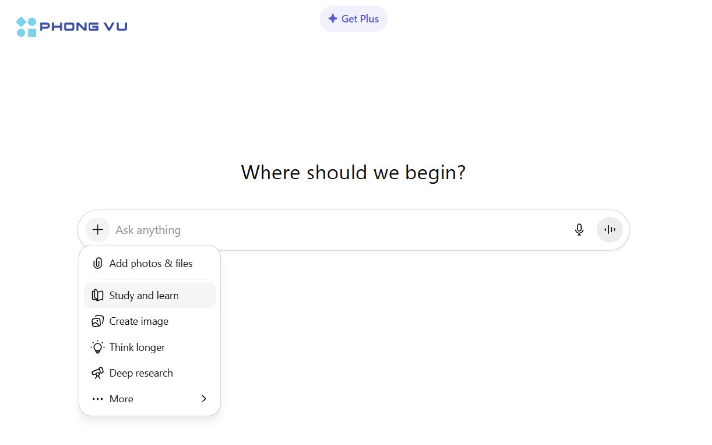 Đăng nhập vào ChatGPT và nhấp chọn Study and learn