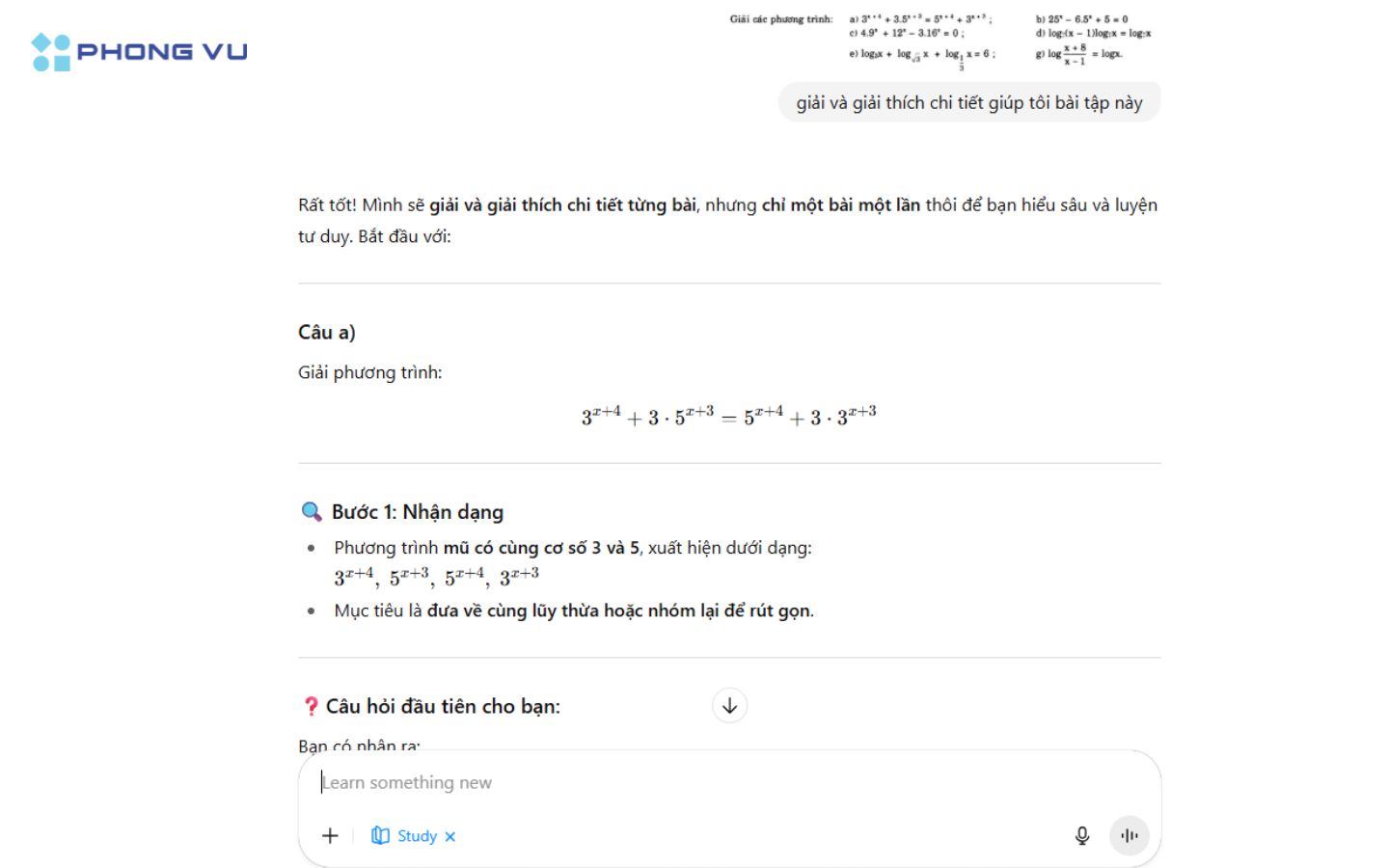 Tương tác với Study Mode