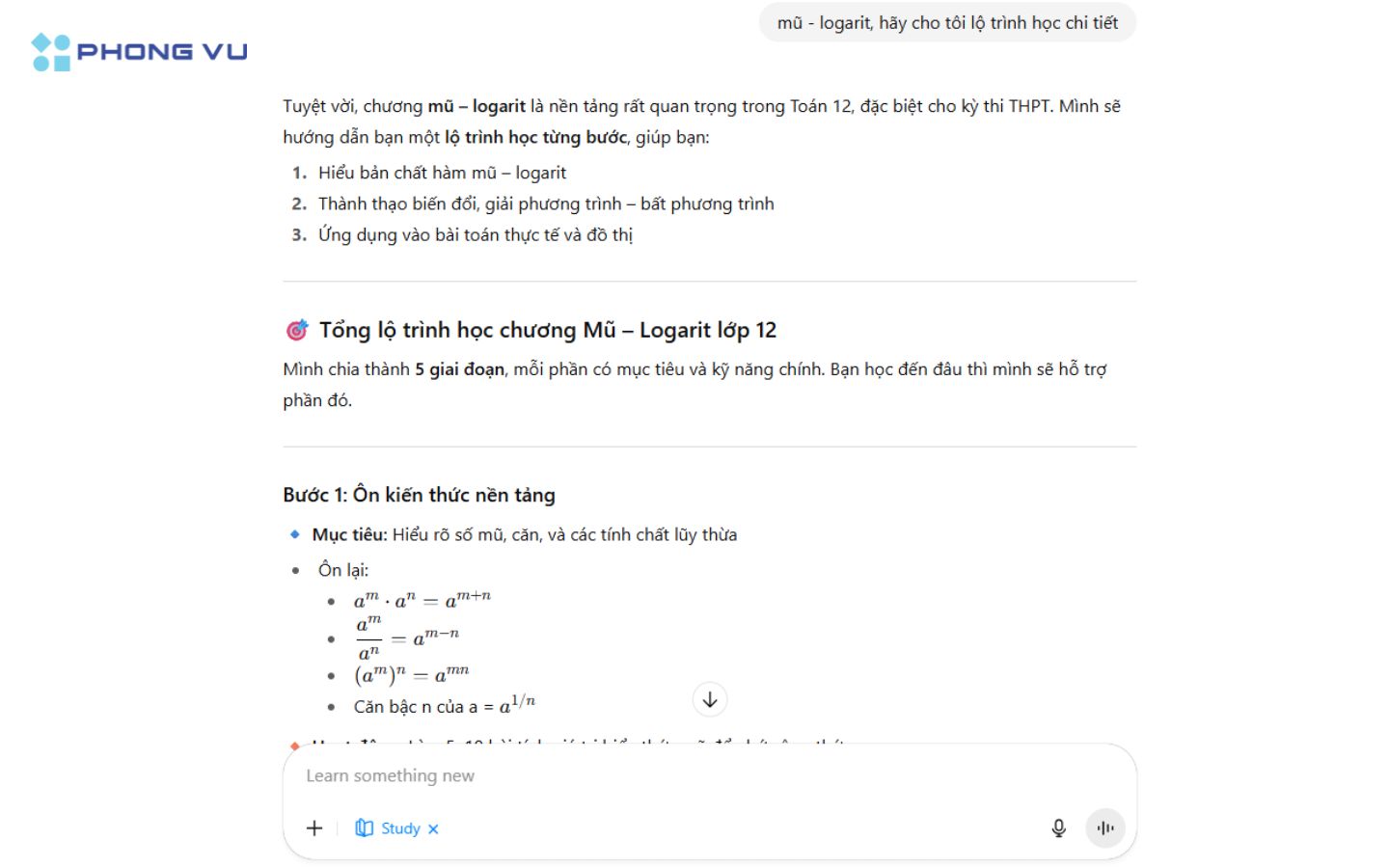 Xây dựng lộ trình học với ChatGPT Study Mode