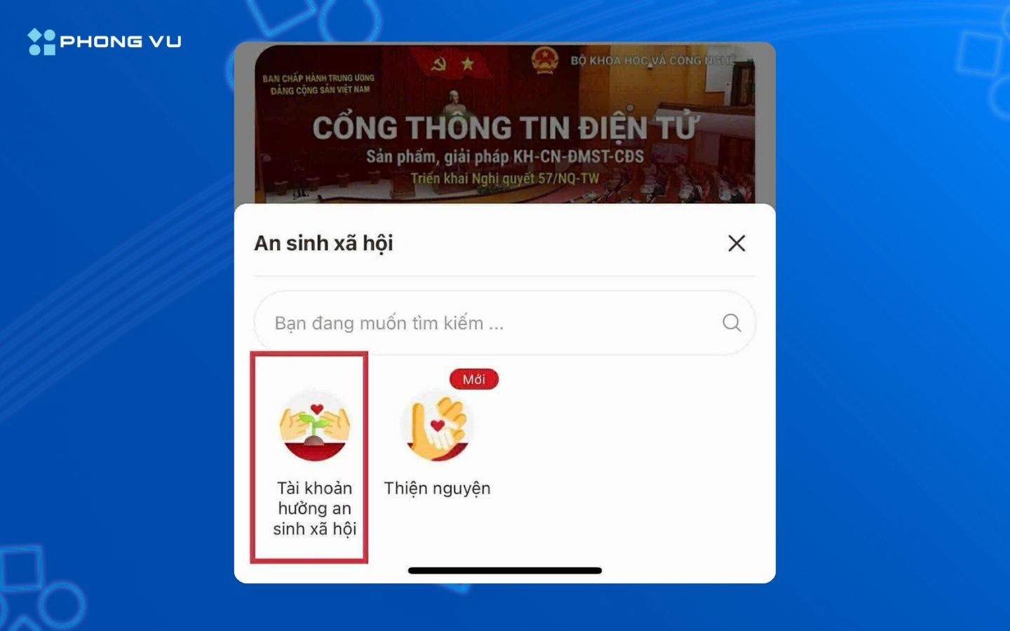Nhấn chọn mục Tài khoản hưởng an sinh xã hội