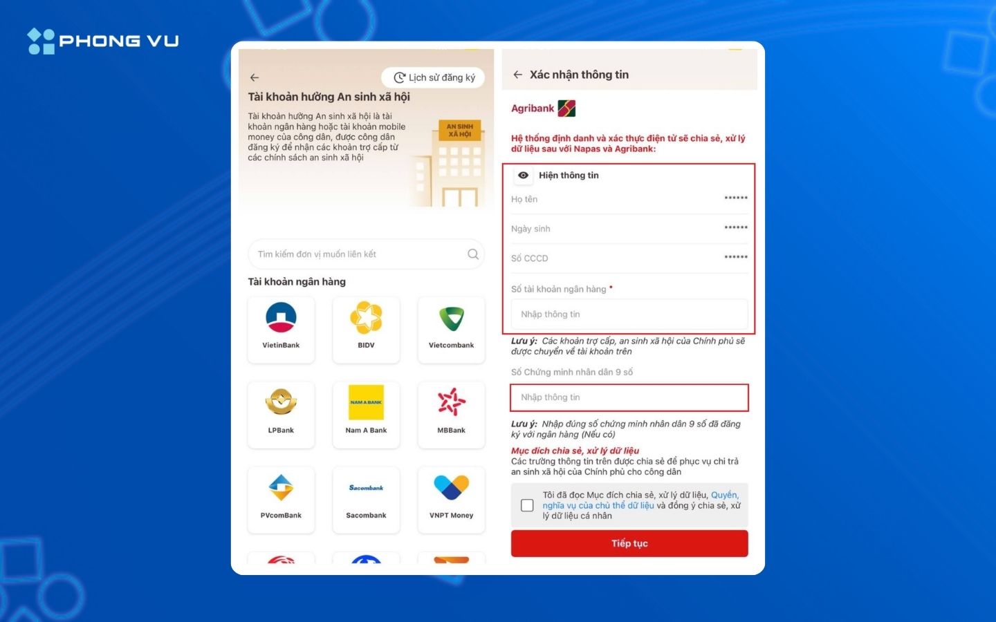 Điền đầy đủ thông tin cá nhân theo yêu cầu