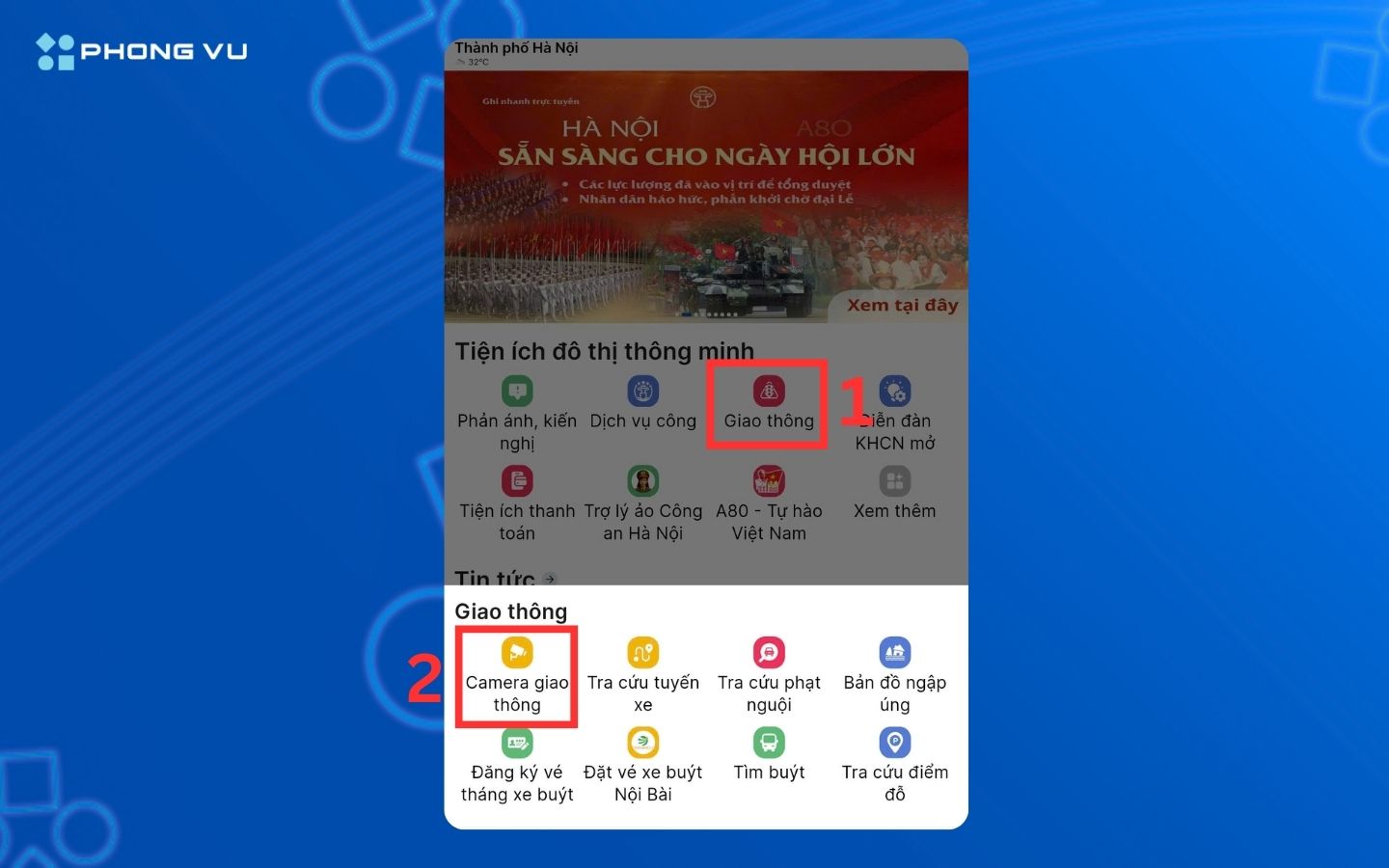 vào mục Giao thông chọn Camera giao thông