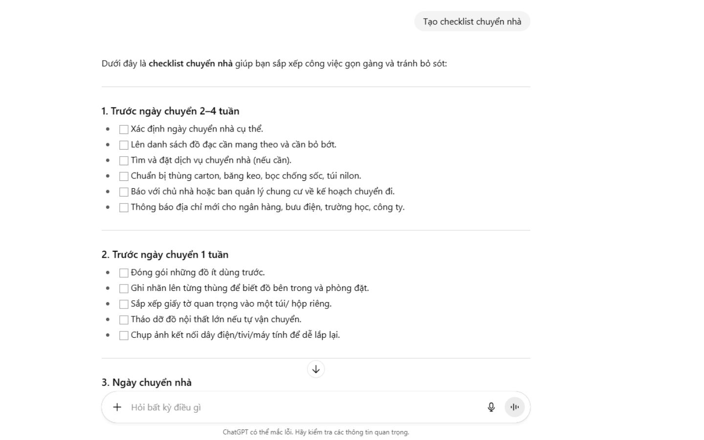 ChatGPT giúp tạo checklist công việc chi tiết, nhanh chóng