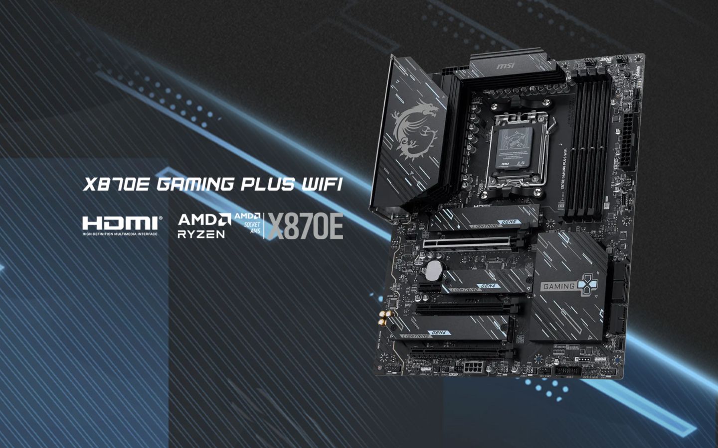 Bo mạch chủ MSI MAG X870E GAMING PLUS WF với chipset X870E, hỗ trợ PCIe 5.0 và kết nối Wi-Fi 7