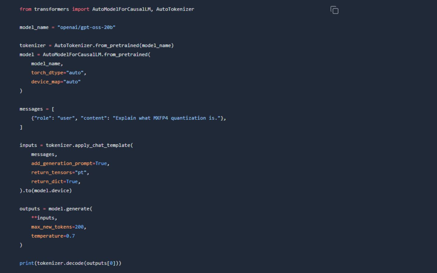 Lệnh triển khai phương thức .generate()