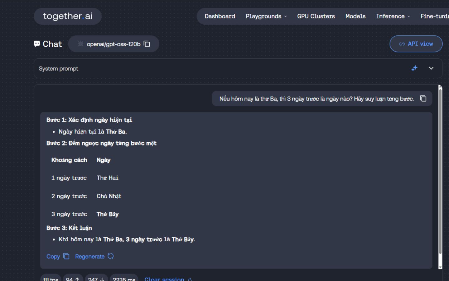 Mô hình GPT OSS sau khi khởi tạo thành công