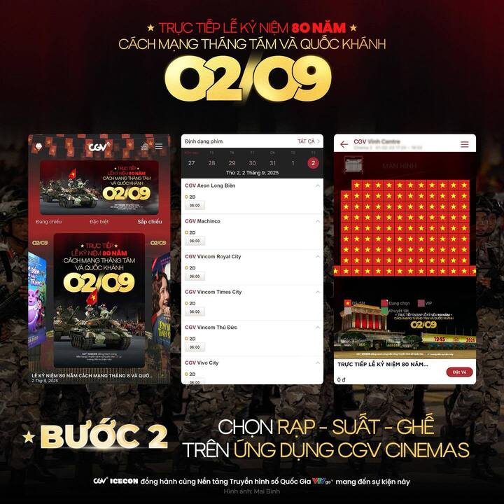 Cách đăng ký xem Lễ diễu binh, diễu hành A80 miễn phí tại rạp chiếu phim. Nguồn: VTC News
