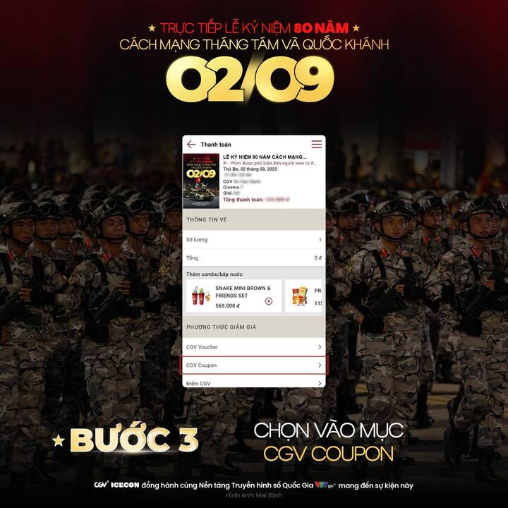 Cách đăng ký xem Lễ diễu binh, diễu hành A80 miễn phí tại rạp chiếu phim. Nguồn: VTC News