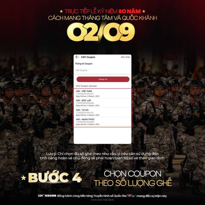 Cách đăng ký xem Lễ diễu binh, diễu hành A80 miễn phí tại rạp chiếu phim. Nguồn: VTC News