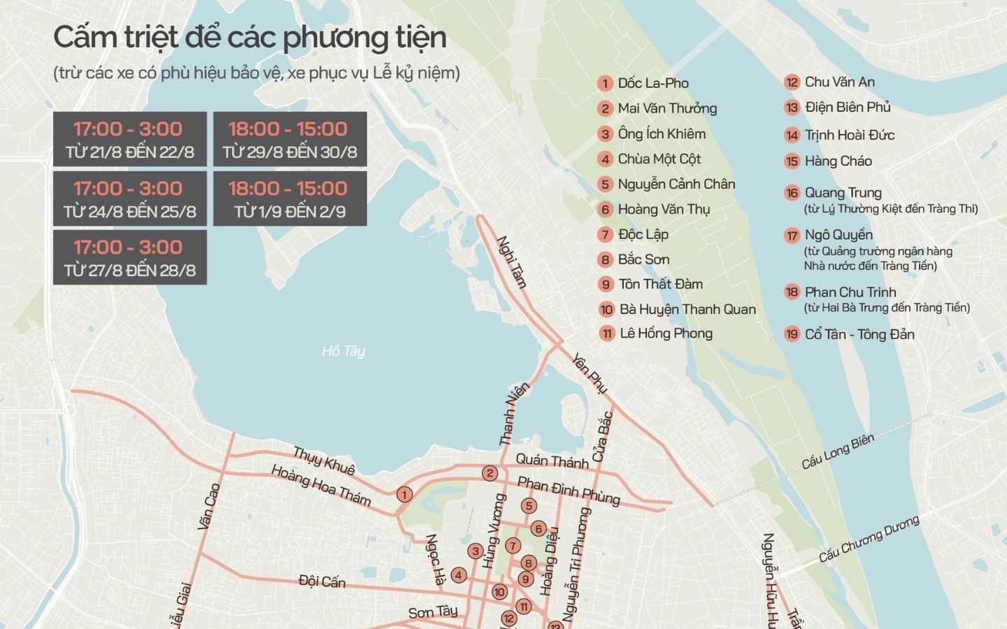 Các tuyến đường tổ chức cấm triệt để các phương tiện ngày 24/8, 25/8/2025