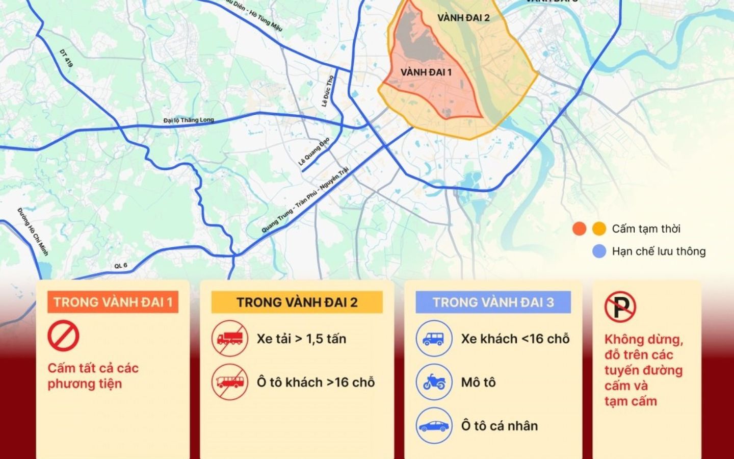 Các tuyến đường tổ chức tạm cấm và khuyến nghị người tham gia giao thông hạn chế lưu thông