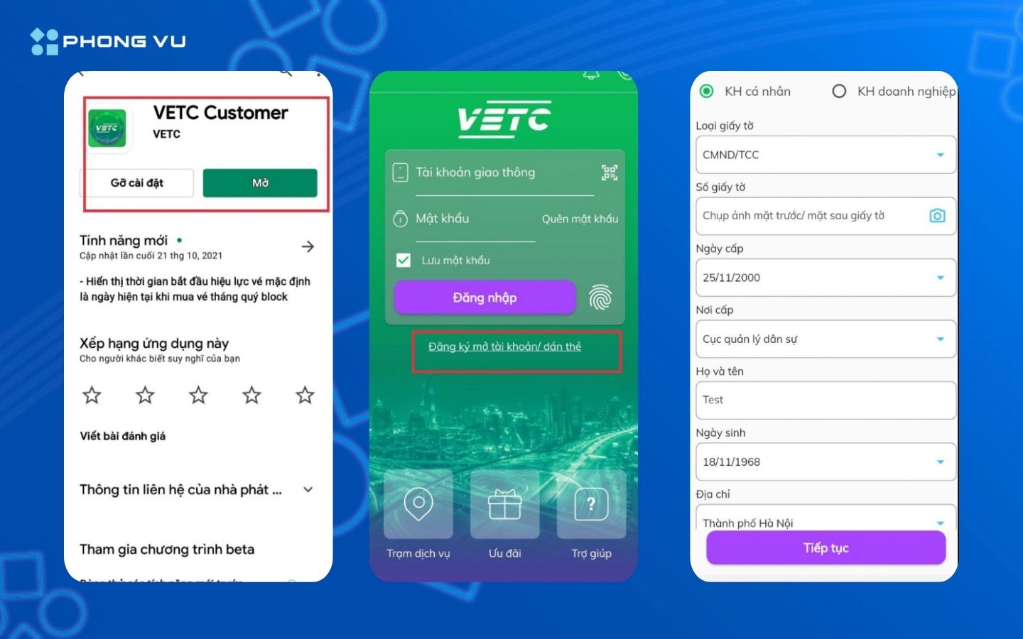 Mở tài khoản giao thông VETC