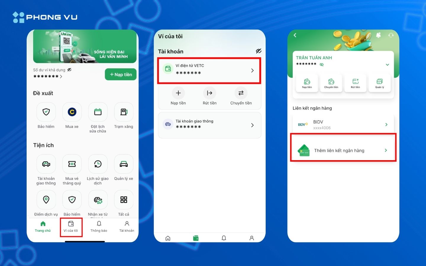 Nạp tiền và sử dụng cho các dịch vụ VETC cung cấp