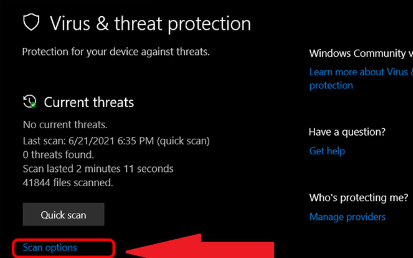 5 cách tối ưu laptop mới mua để dùng lâu bền hơn 7 Giao diện Virus & threat protection -> Scan Options (Nguồn: Internet)