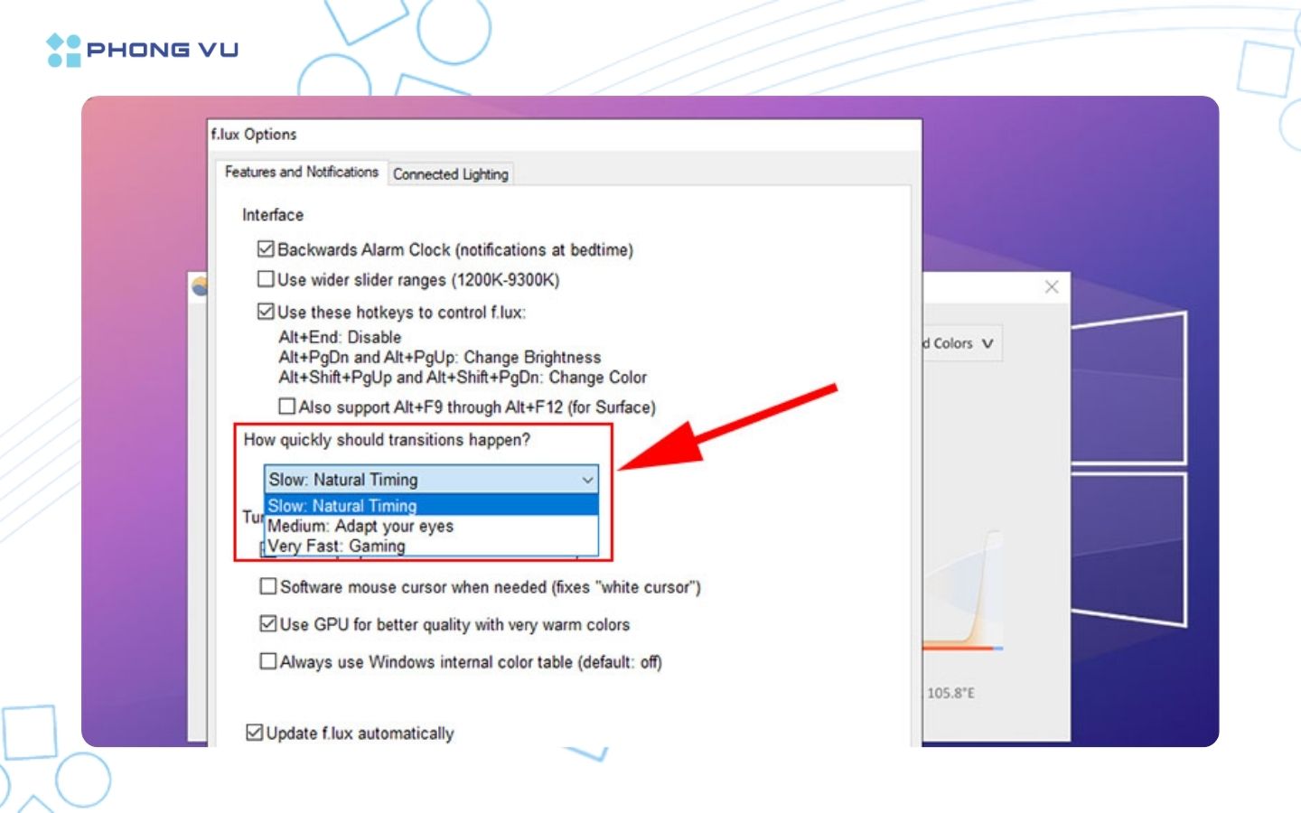 Chọn tốc độ chuyển đổi ánh sáng