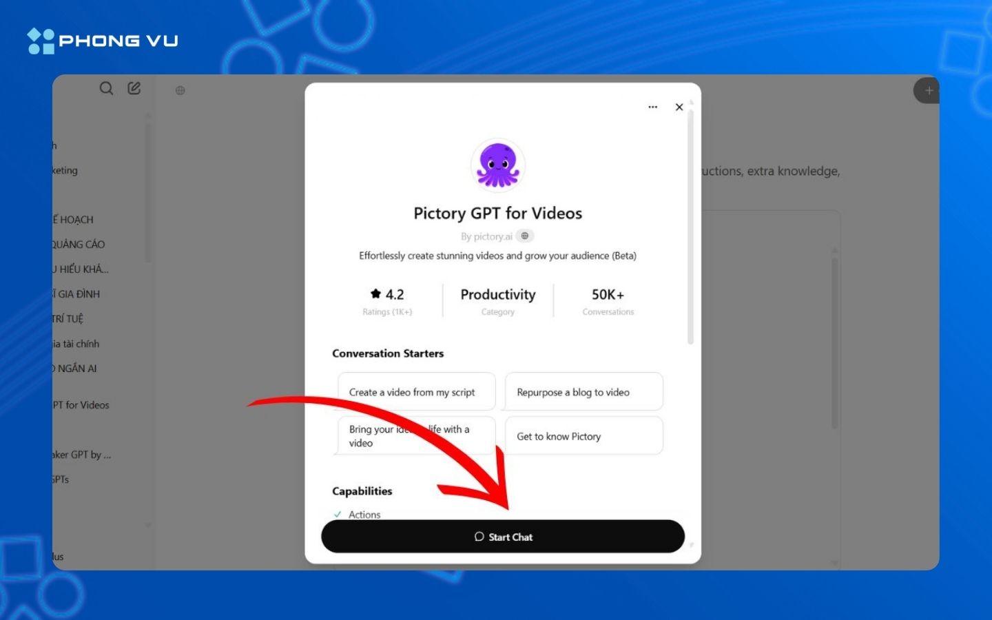 Nhấp chọn mục Start Chat