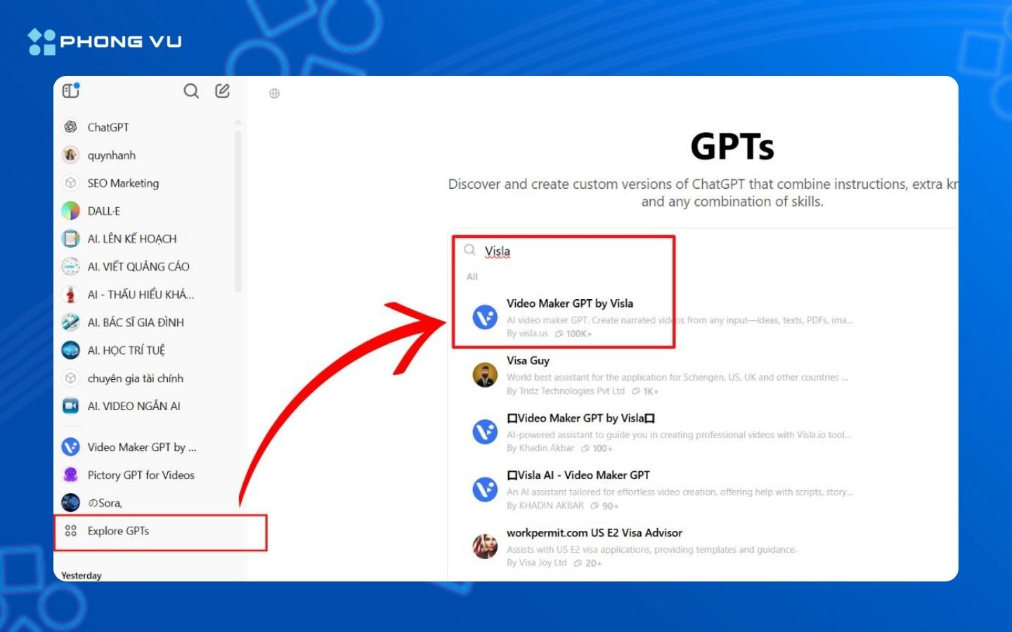 Nhấp tìm kiếm ứng dụng Visla