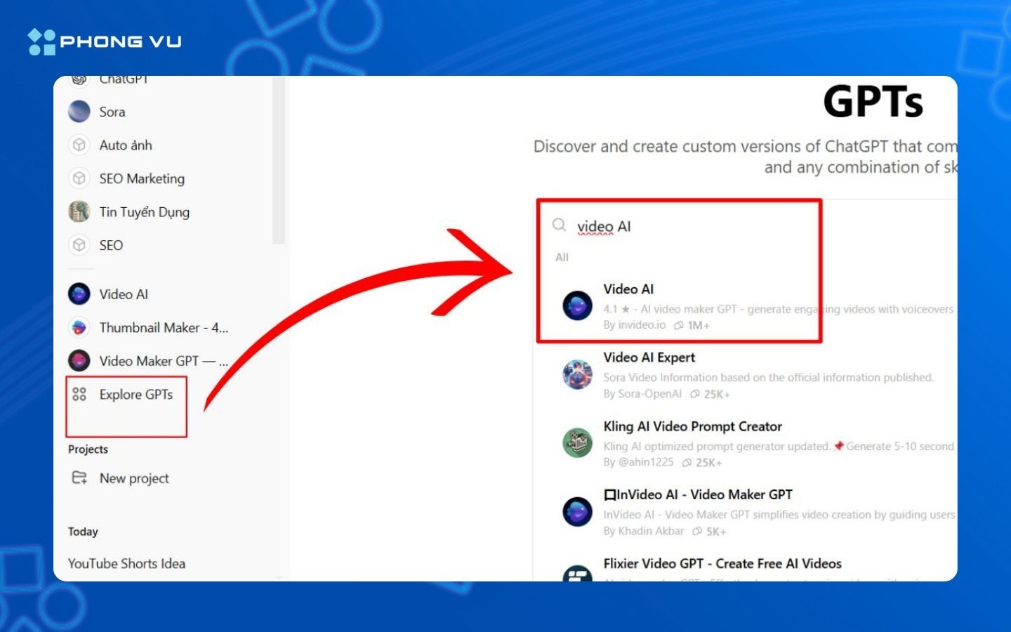 Truy cập vào Invideo qua ChatGPT