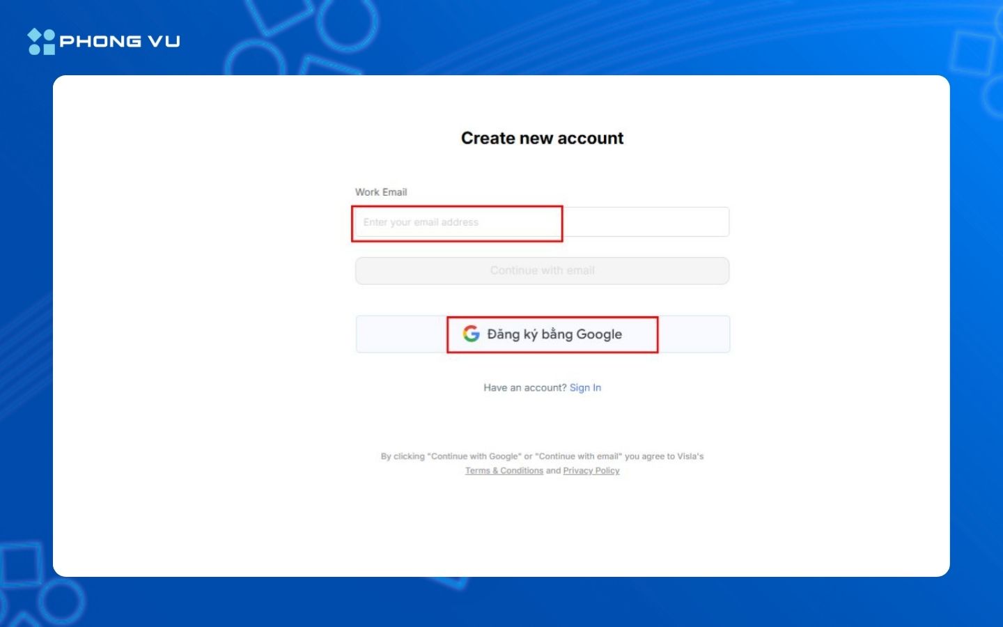 Đăng ký tài khoản bằng email hoặc Google