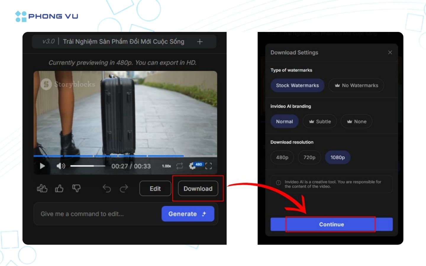 Chọn Download để tiến hành xuất video