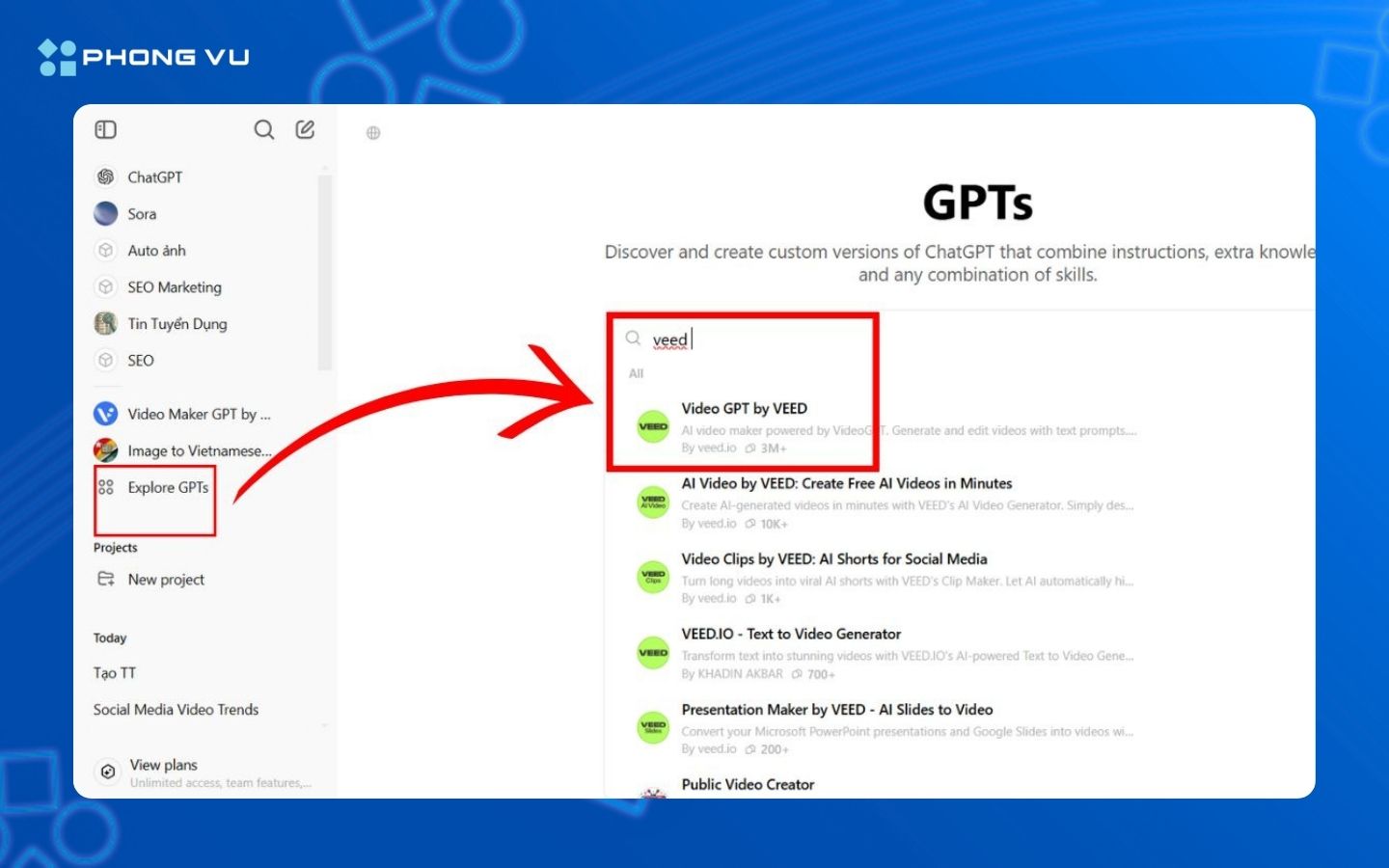 Nhập từ khóa VEED vào thanh tìm kiếm