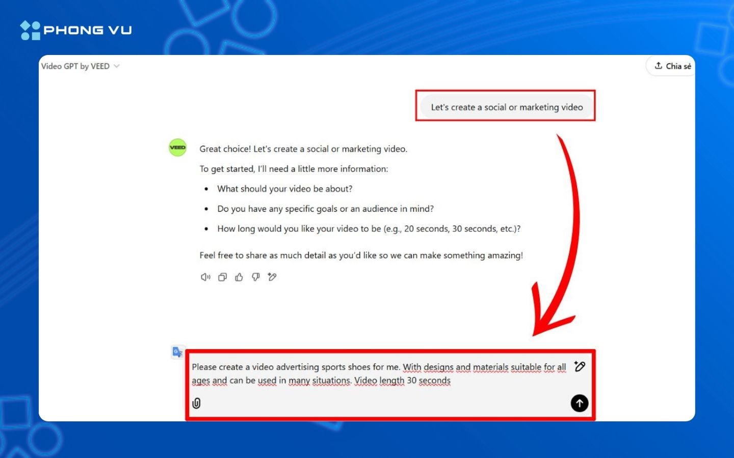 Đưa ra ý tưởng để tiến hành tạo video theo nội dung của bạn gợi ý