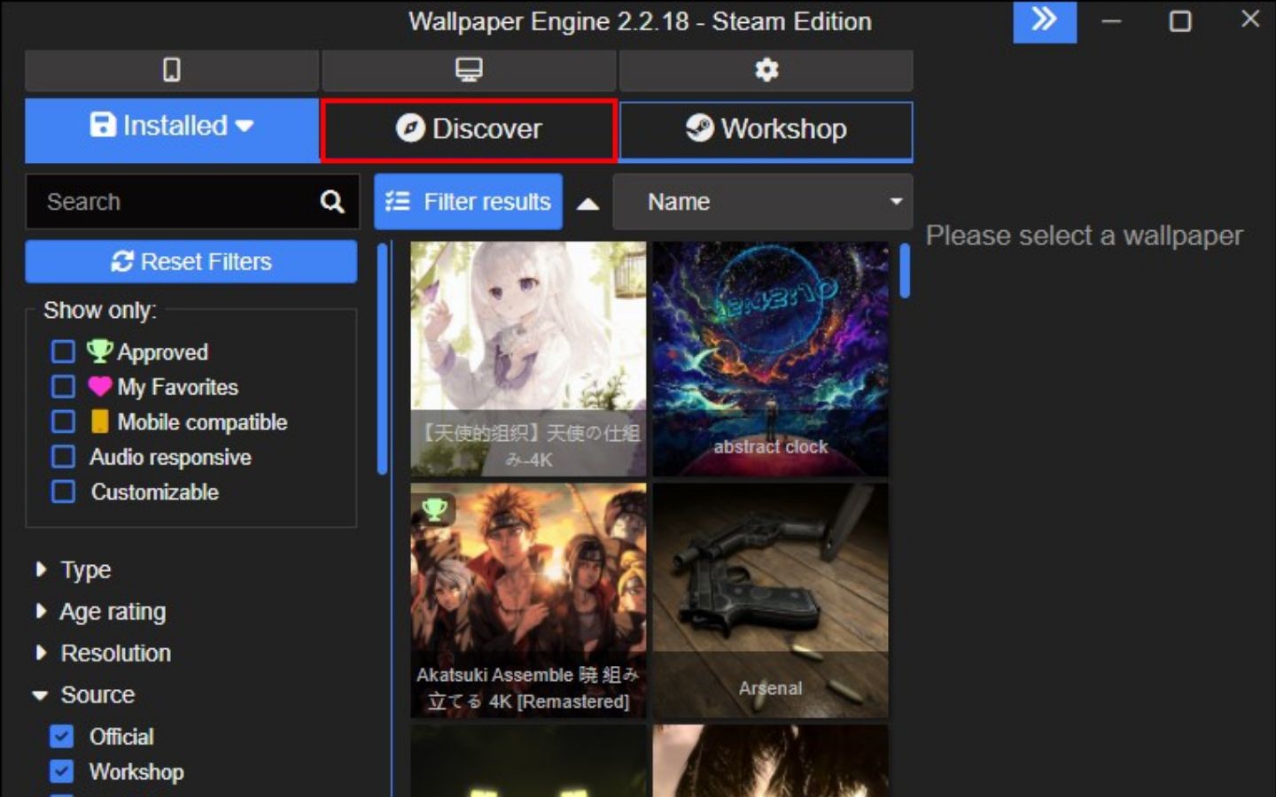 Cách tải hình nền động cho máy tính vừa nhanh vừa đẹp 2 Bước 2: Chuyển đến tab “Khám phá” (Discover). (Nguồn: Internet)
