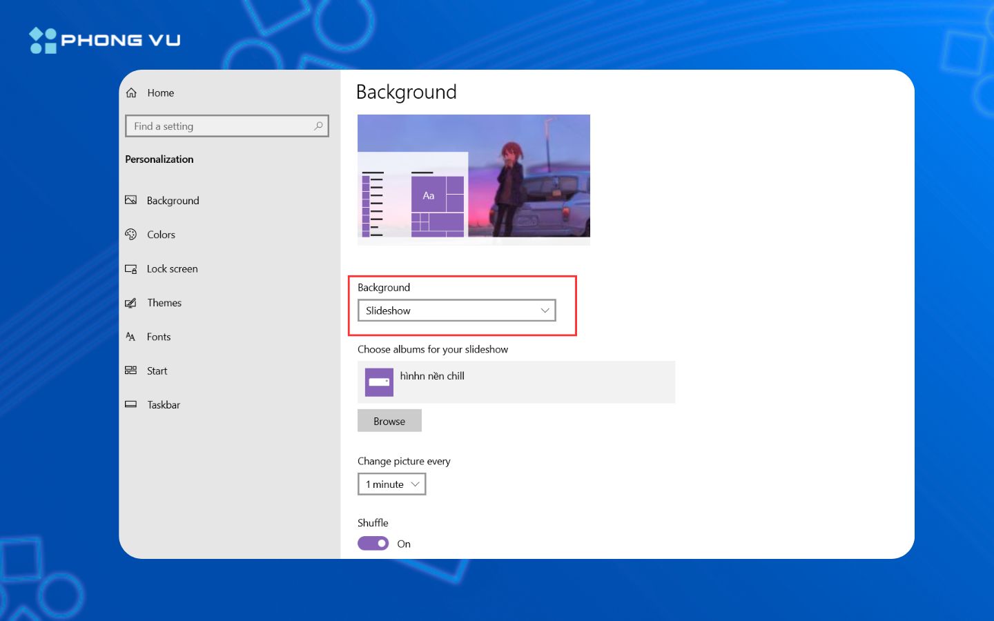 Cách đổi hình nền máy tính thay đổi liên tục (Slideshow)