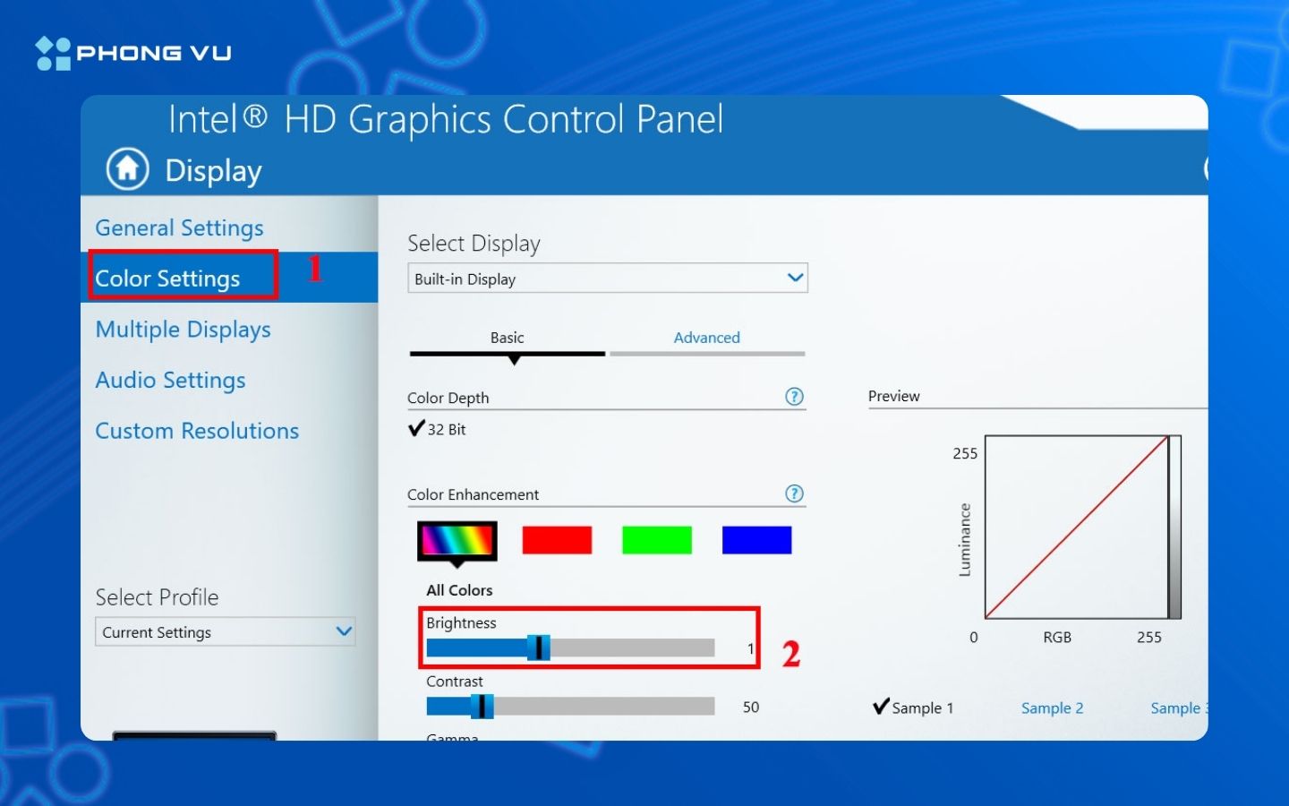 Điều chỉnh phần Color Settings