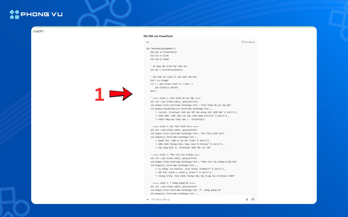 Hướng dẫn dùng ChatGPT làm PowerPoint bằng mã VBA 