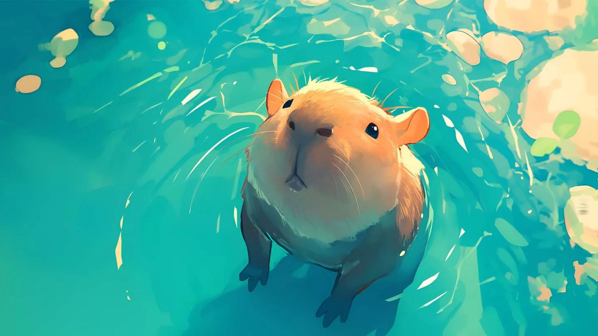 Capybara đang ngâm mình trong làn nước xanh biếc, tận hưởng khoảnh khắc thư giãn đầy sảng khoái