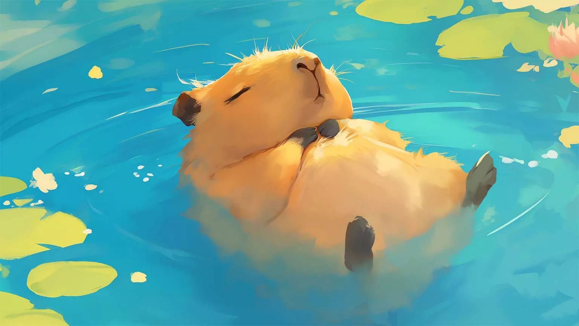 Khoảnh khắc bình yên của chú capybara đang thả mình trôi bồng bềnh giữa hồ