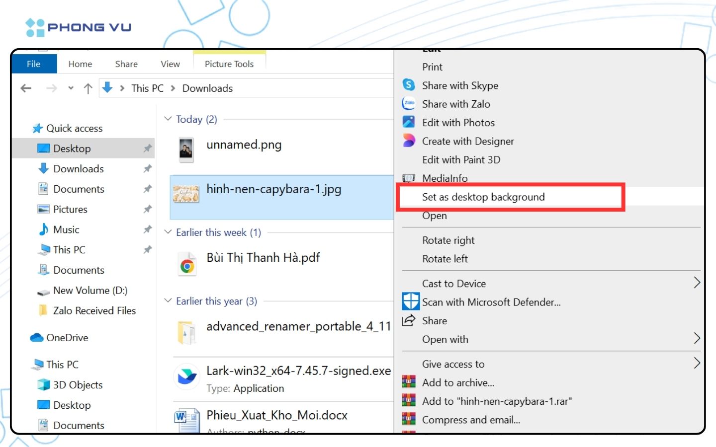 Chọn Set as desktop background