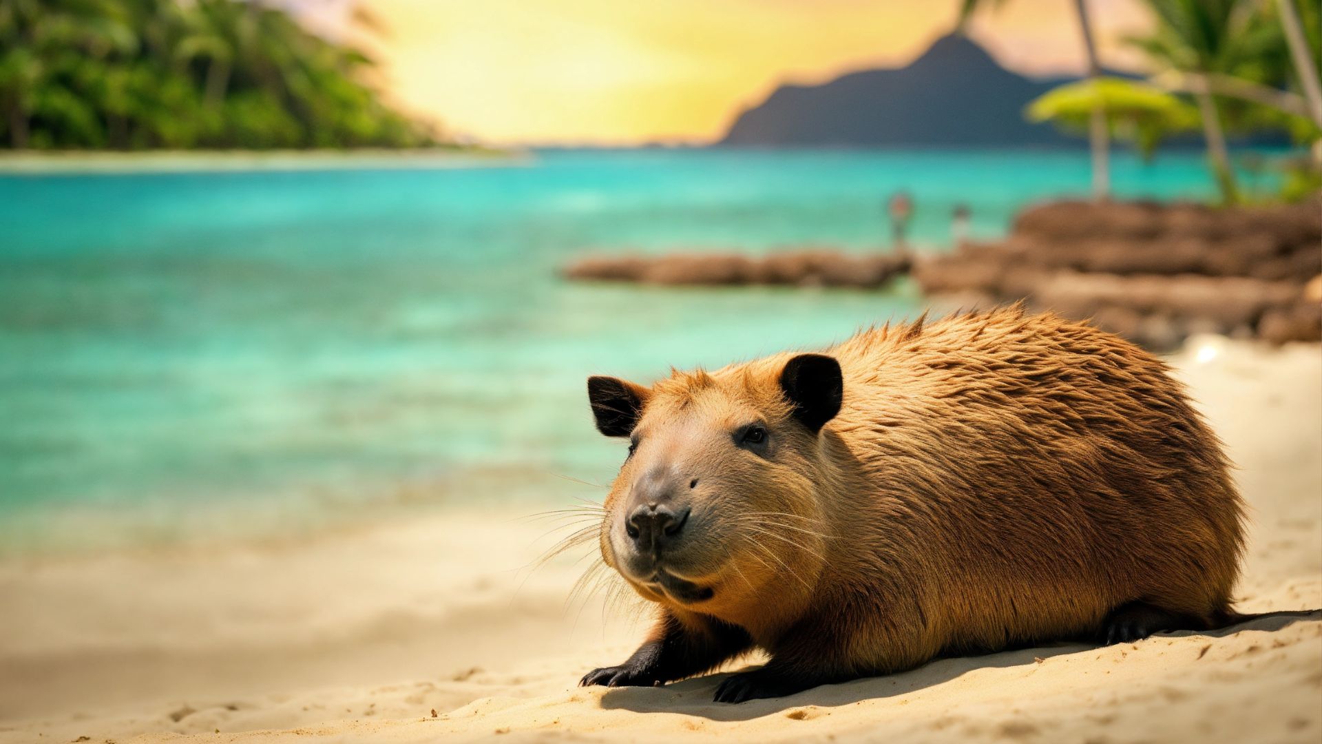 Chú chuột lang nước đang thư giãn trên bãi biển hoang sơ