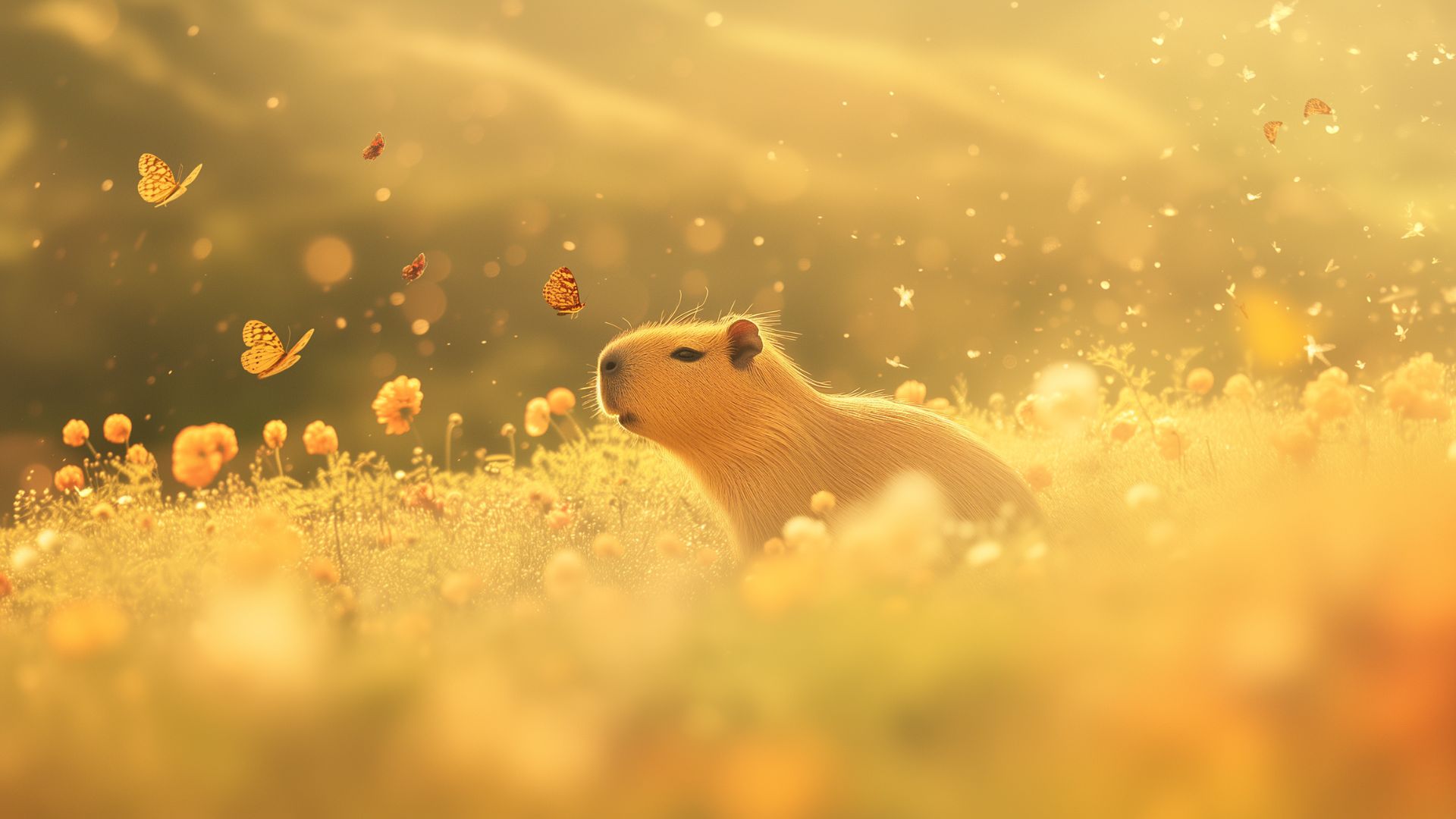 Chú chuột lang nước nhỏ bé ngước nhìn những tia nắng vàng rực rỡ, vẻ mặt đầy sự tò mò