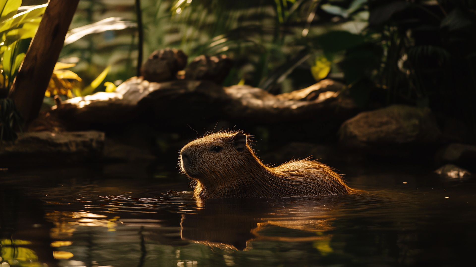 Một chú chuột lang nước đang tận hưởng không gian tĩnh lặng, đầy huyền bí của khu rừng