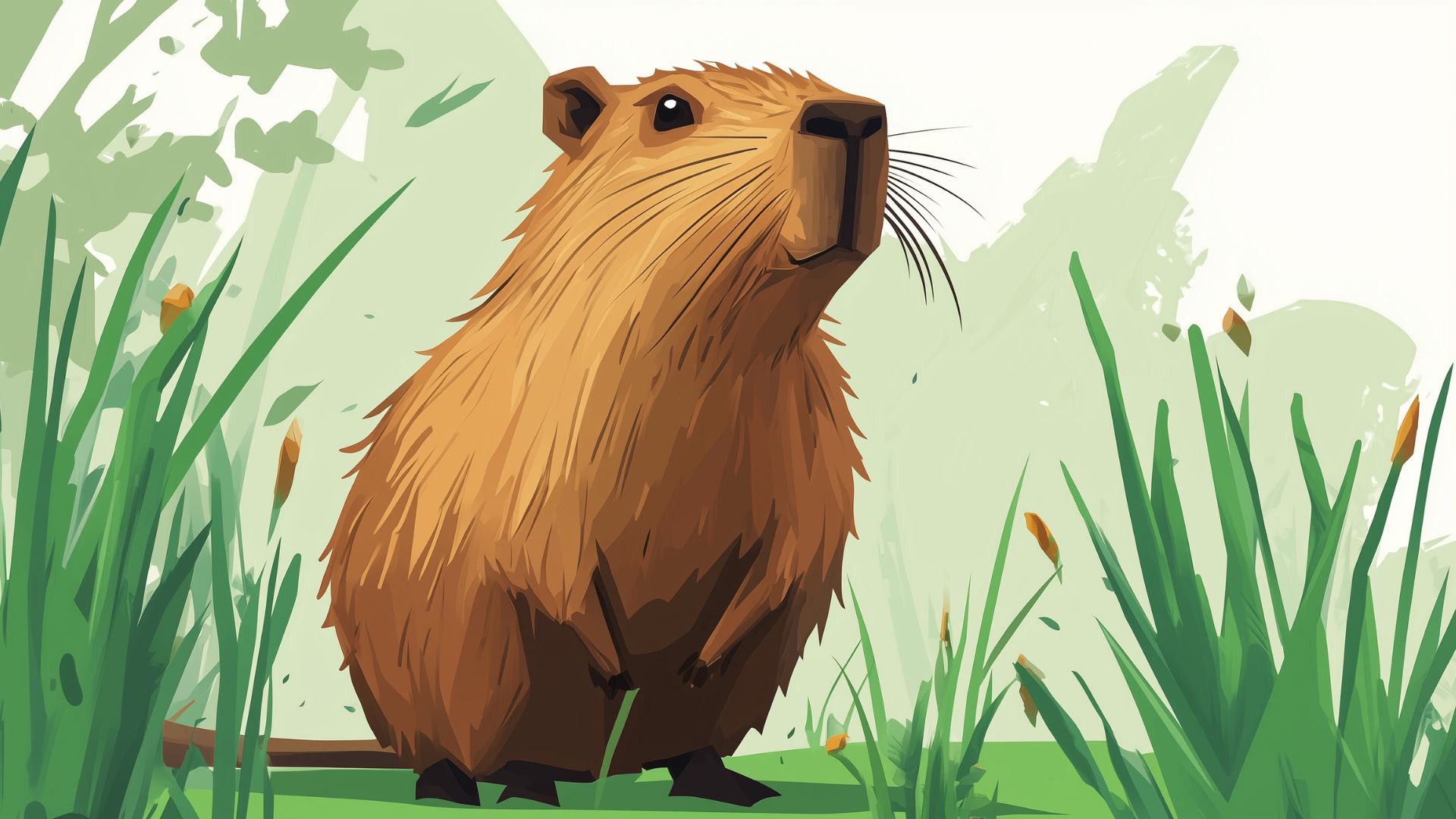 Chú capybara đáng yêu nằm nghỉ giữa thảm cỏ xanh mượt