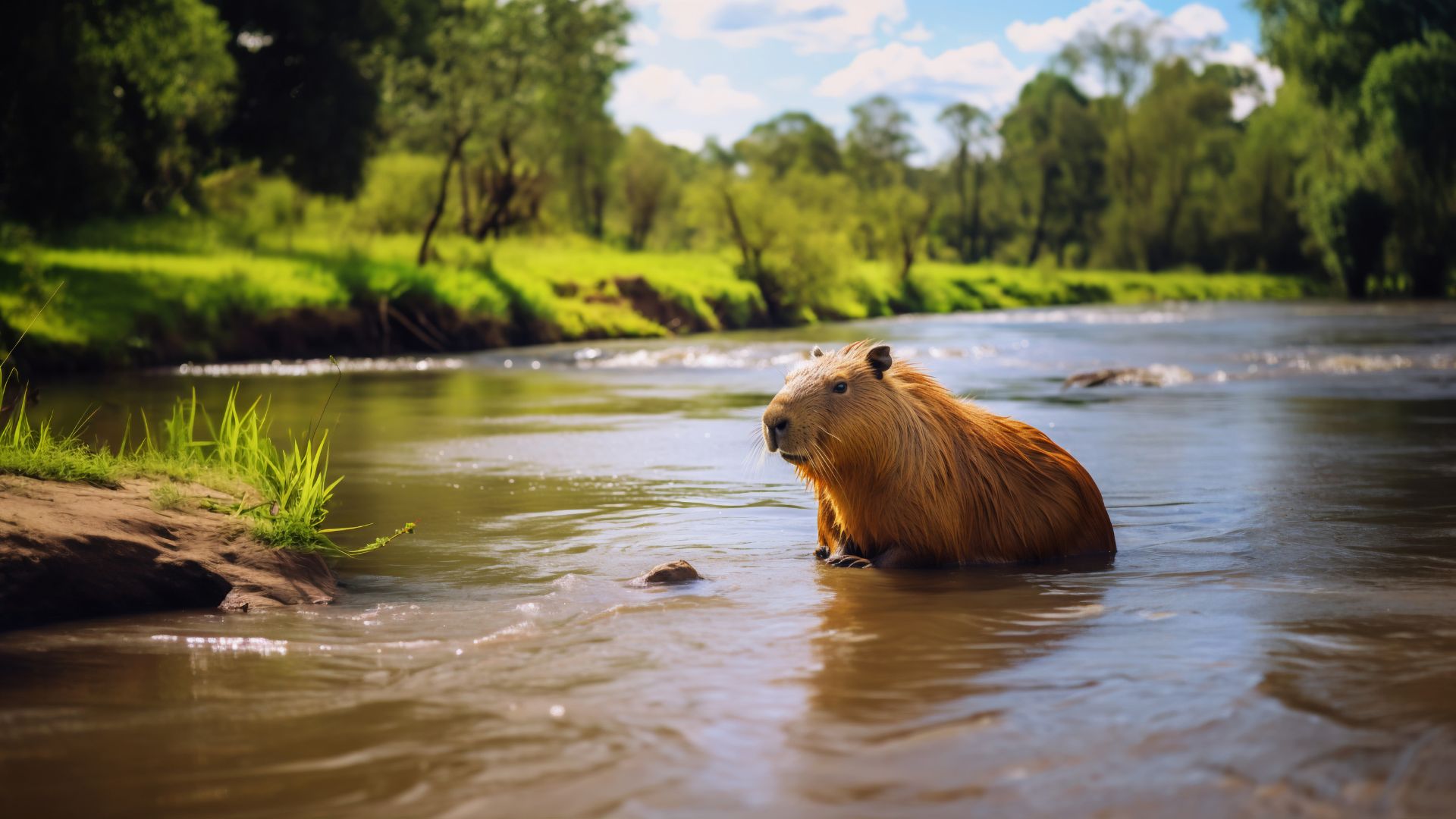 Chú chuột lang nước nhỏ bé lặng lẽ bơi về tổ ấm khi chiều tà